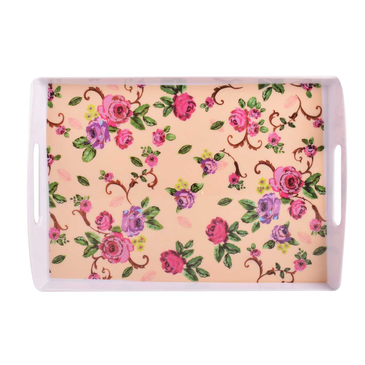 Price and Buy Melamine Serving Tray Lightweight & Durable Pink Flowers