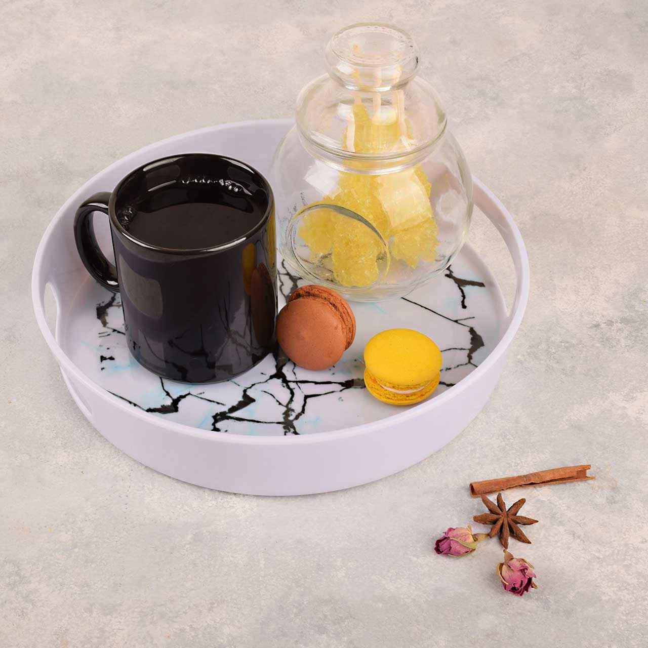 Price and Buy Melamine Serving Tray Round Shape for Drinks Serving Model Marble - Image 3