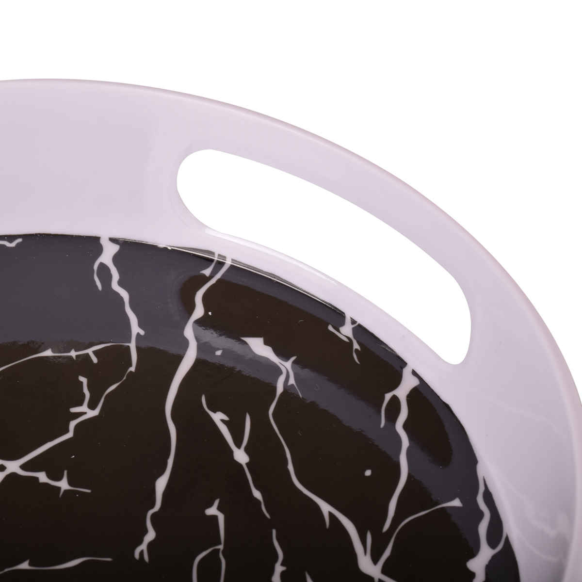 Price and Buy Melamine Serving Tray Round Shape with Handle Black Marble Design - Image 3
