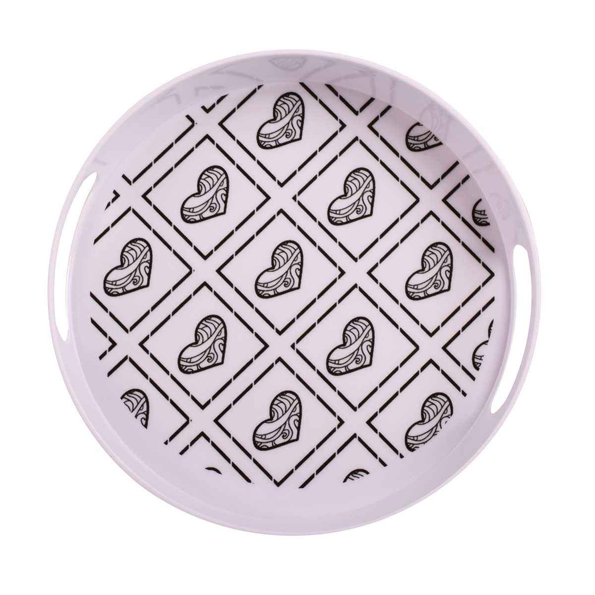 Price and Buy Melamine Serving Tray Round Shape with Handle Heart Design