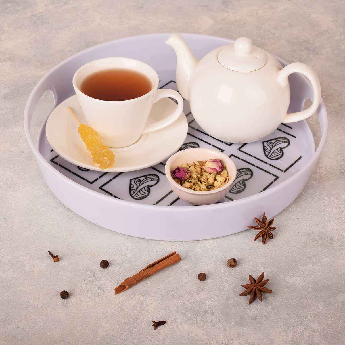 Price and Buy Melamine Serving Tray Round Shape with Handle Heart Design - Image 3