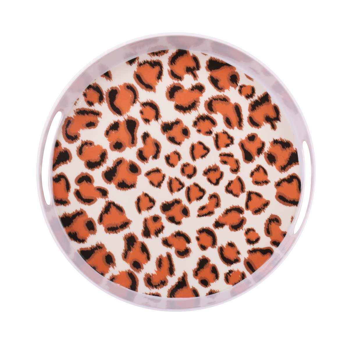 Price and Buy Melamine Serving Tray Round Shape with Handle Leopard Pattern
