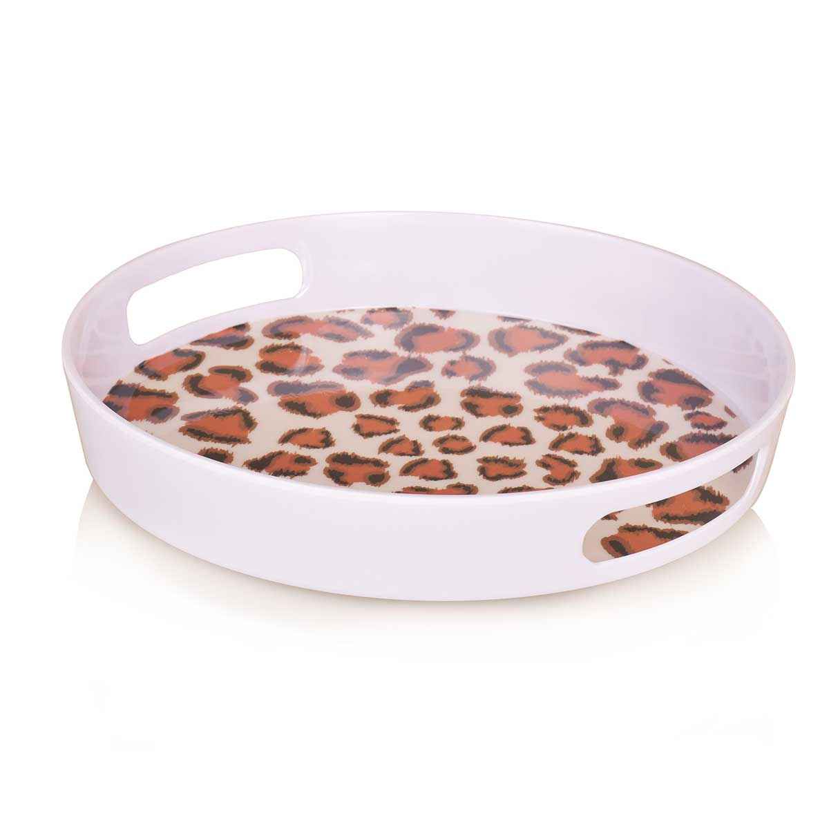 Price and Buy Melamine Serving Tray Round Shape with Handle Leopard Pattern - Image 4