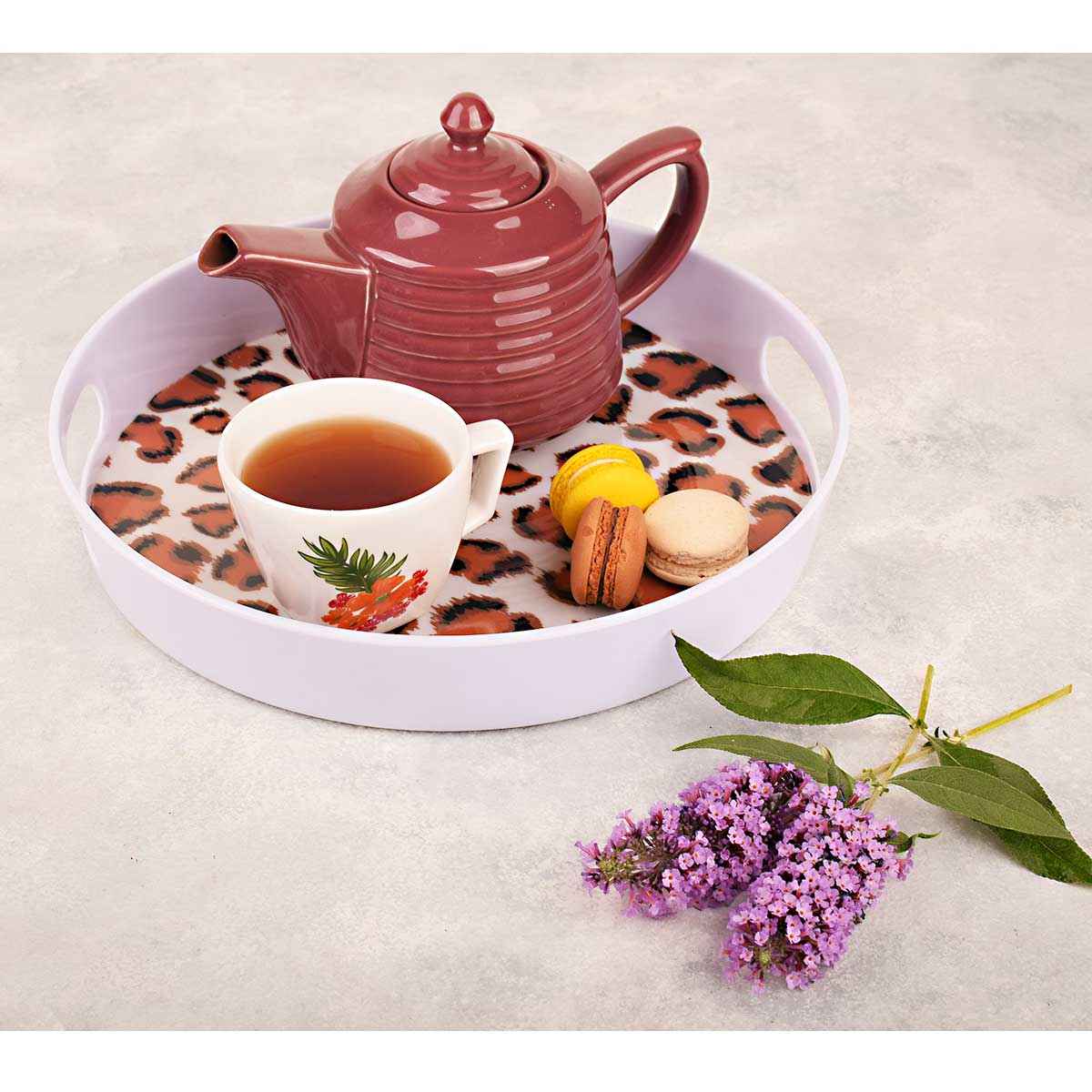 Price and Buy Melamine Serving Tray Round Shape with Handle Leopard Pattern - Image 5