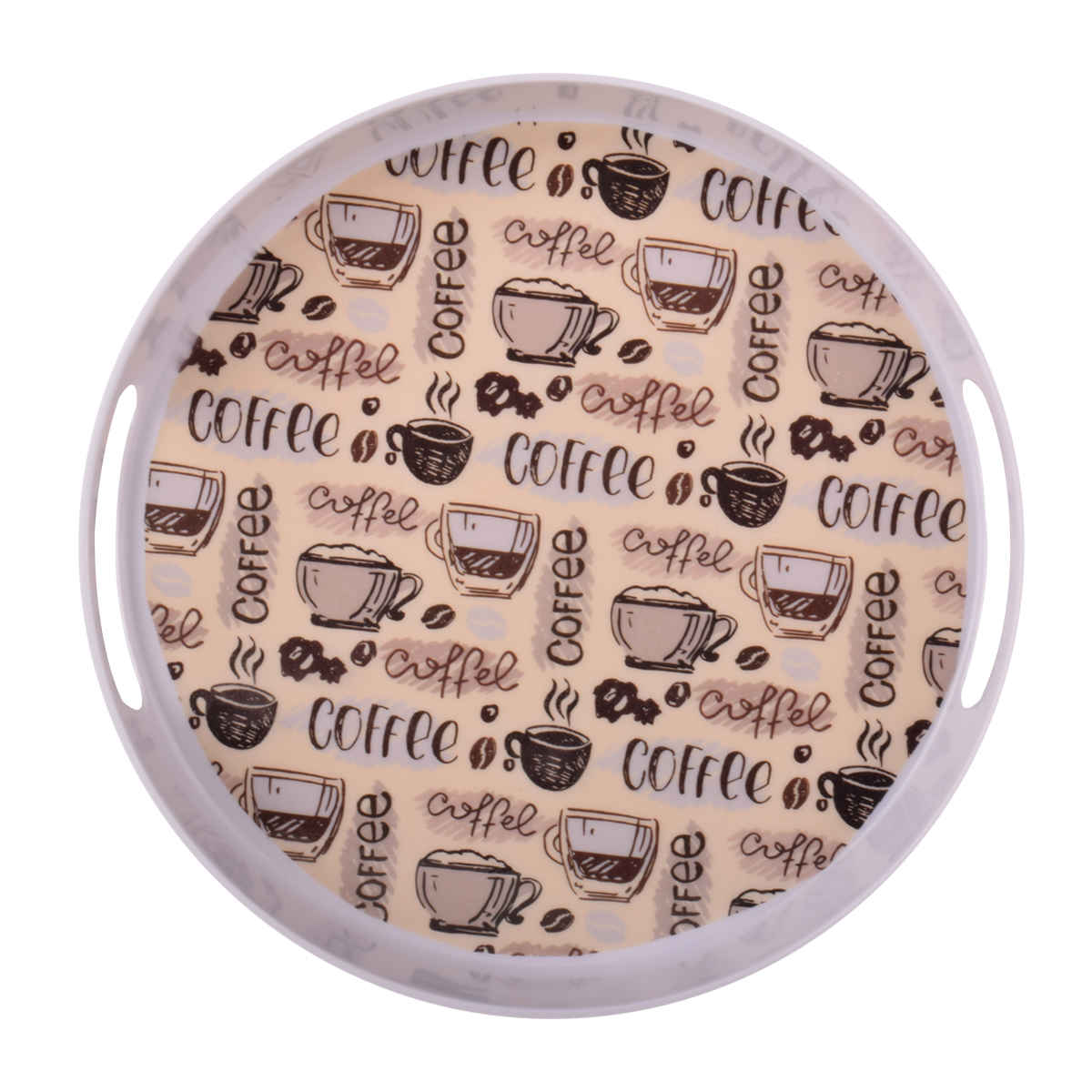 Price and Buy Melamine Serving Tray Round Shape with Handle Model Coffee