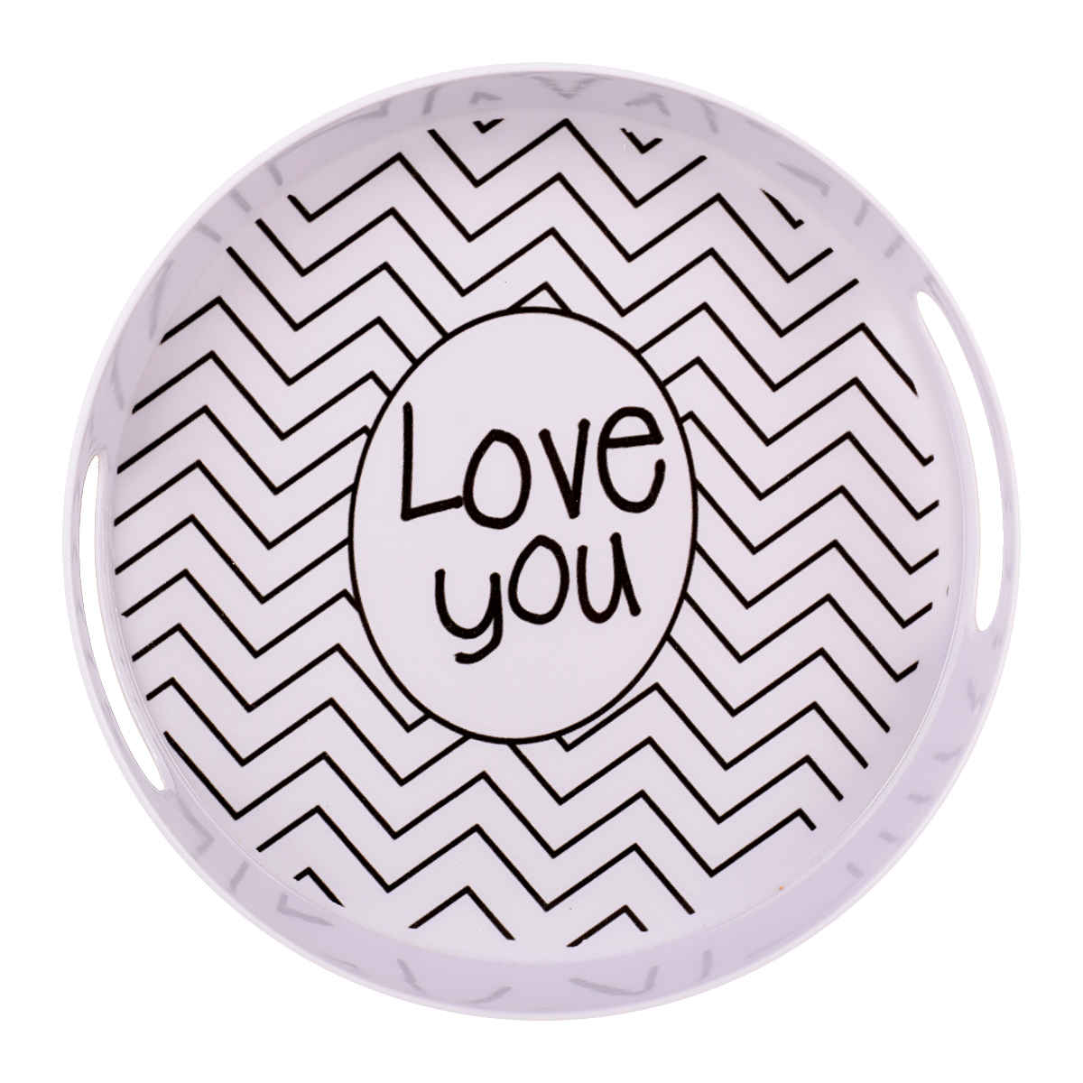 Price and Buy Melamine Serving Tray Round Shape with Handle Model Love You