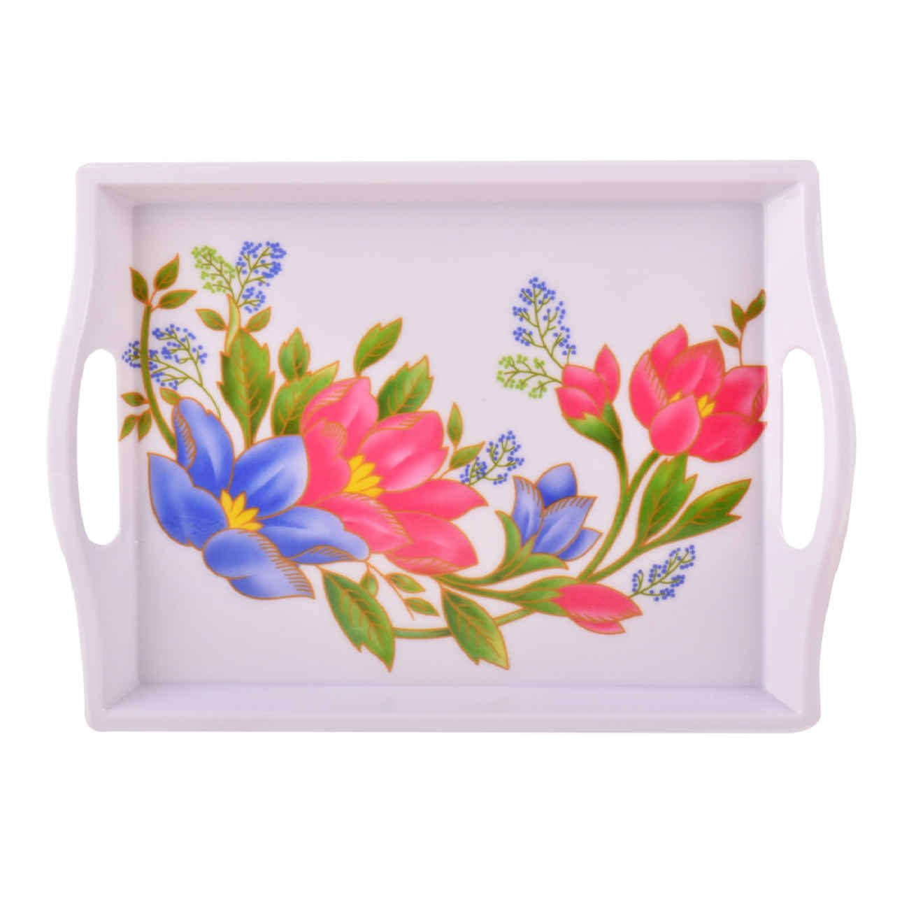 Price and Buy Melamine Serving Tray with Handle Durable & Lightweight Floral Design