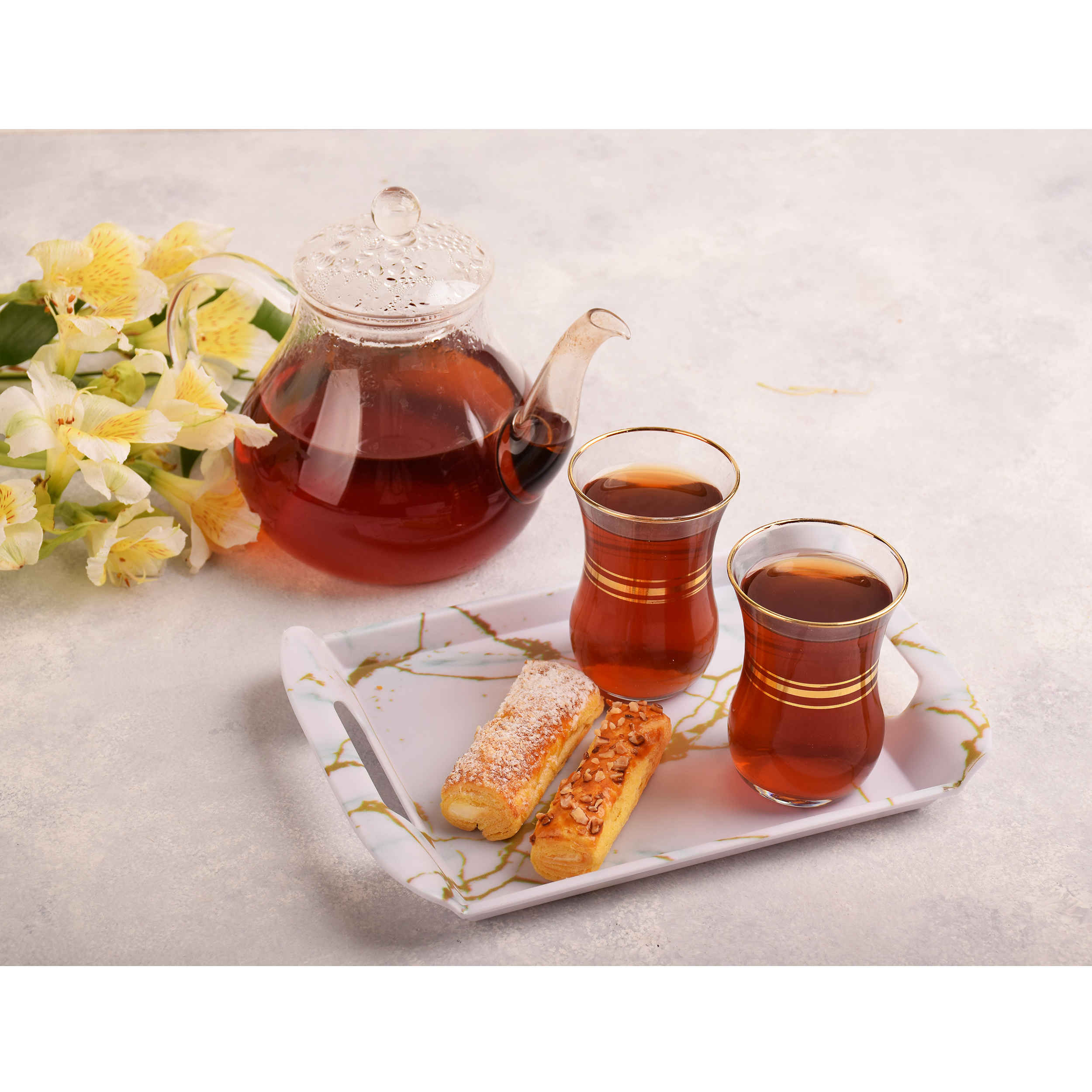 Price and Buy Melamine Serving Tray with Handle Lightweight Marble Design - Image 4