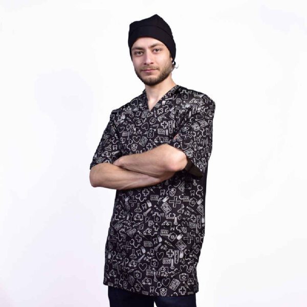 Price and Buy Men’s Black Medical Scrub Top & Cap Set – Sleek & Professional_68fdc8461e184.jpeg Price and Buy Men’s Black Medical Scrub Top & Cap Set – Sleek & Professional