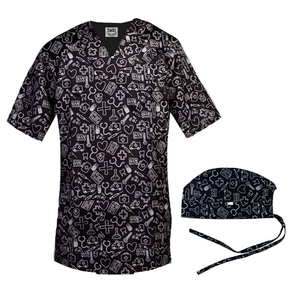 Price and Buy Men’s Black Medical Scrub Top & Cap Set – Sleek & Professional - Image 3