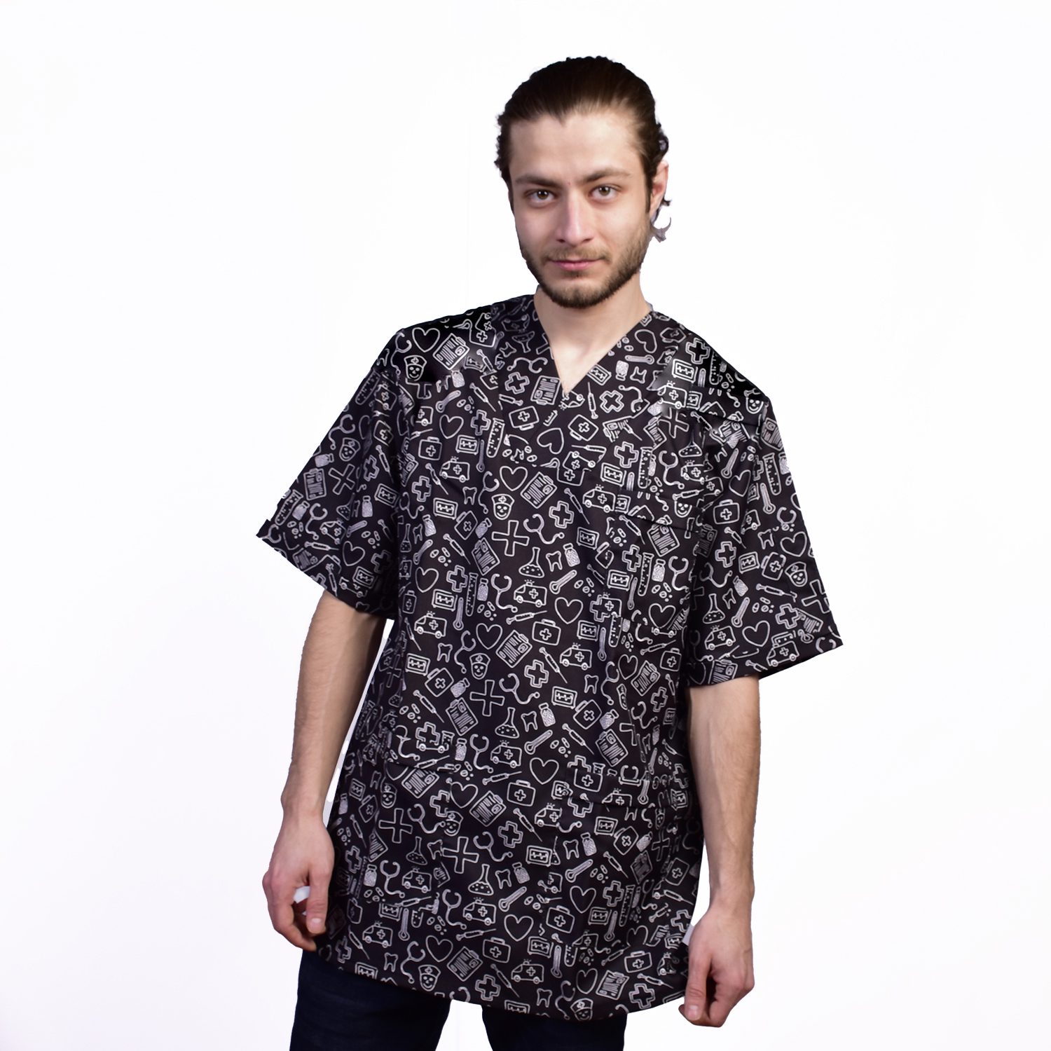 Price and Buy Men’s Black Medical Scrub Top & Cap Set – Sleek & Professional - Image 4