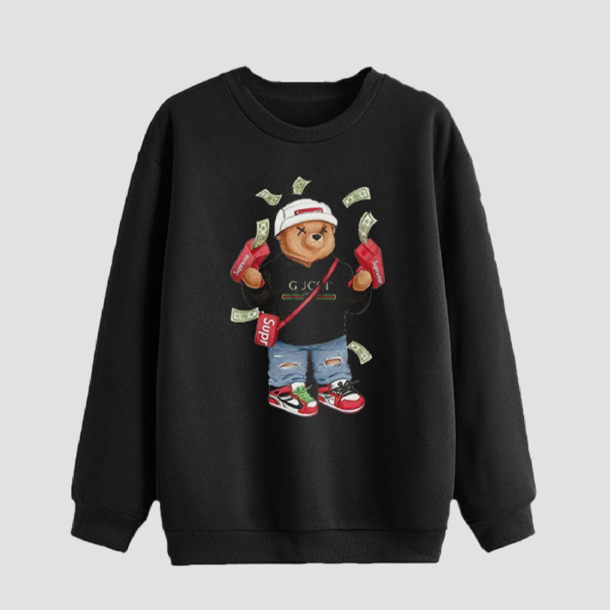 Price and Buy Men’s Crewneck Sweatshirt Cotton Black Teddy Bear