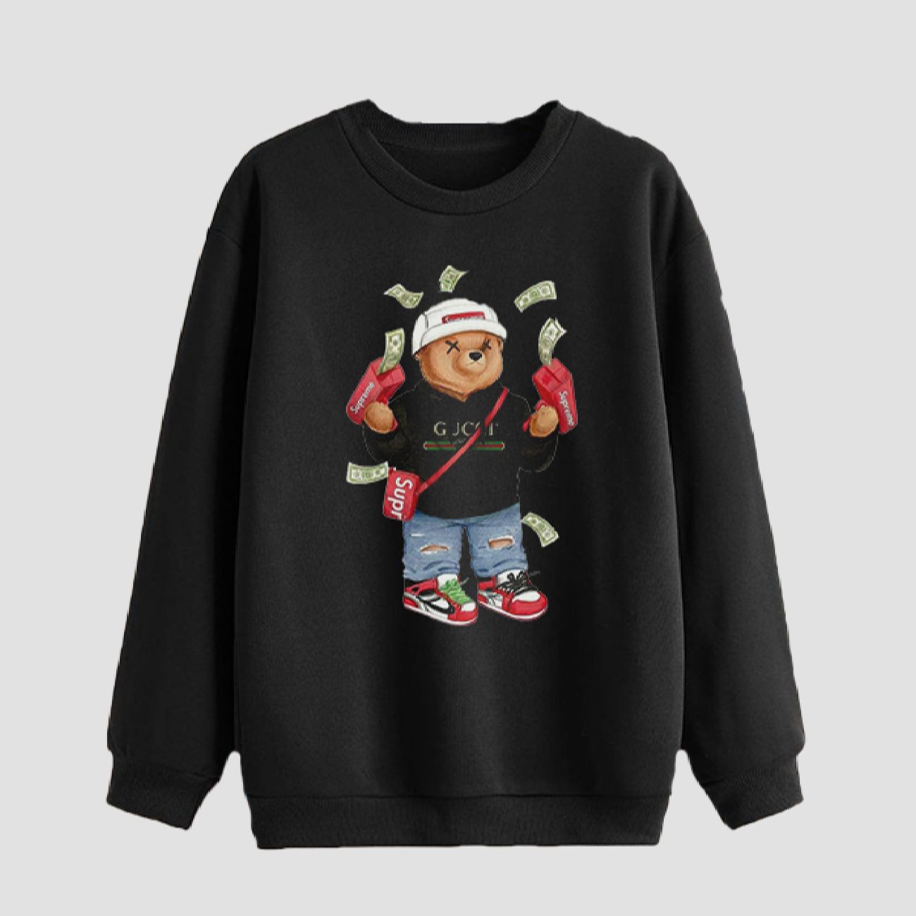 Price and Buy Men’s Crewneck Sweatshirt Cotton Black Teddy Bear