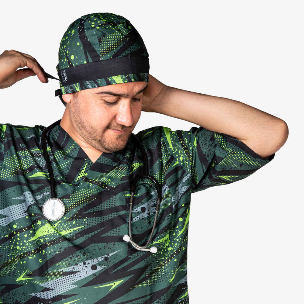 Price and Buy Men’s Green Medical Scrub Top & Cap Set – Vibrant & Durable