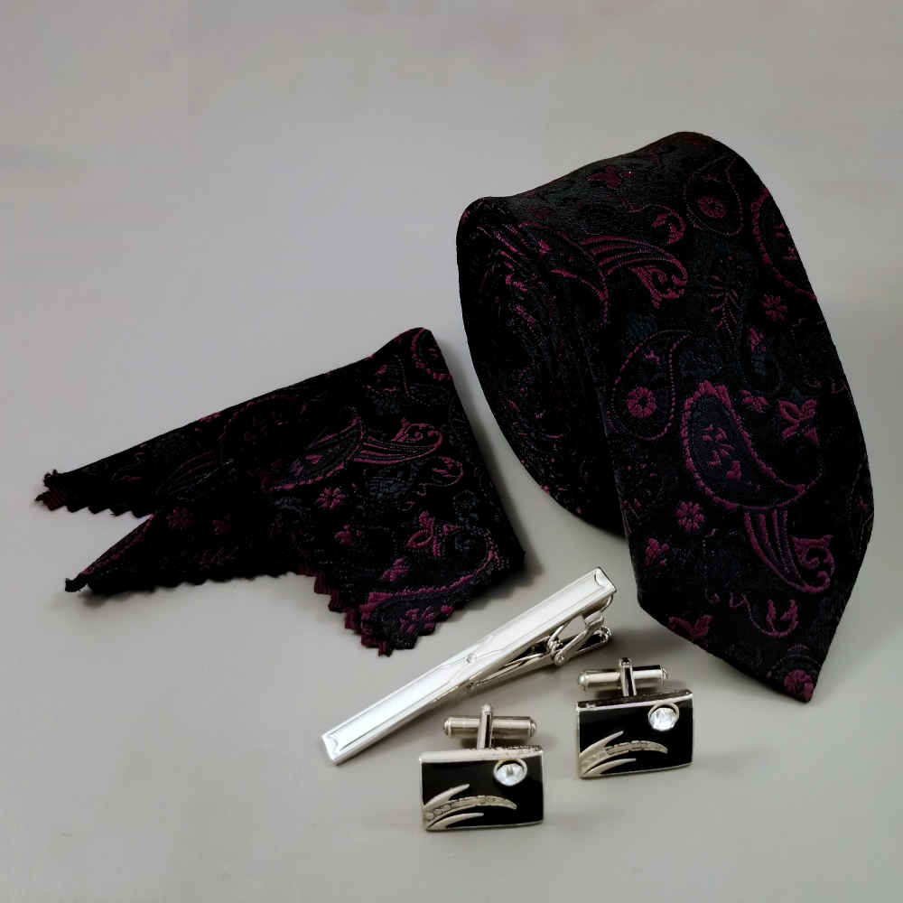Price and Buy Men’s Tie, Handkerchief & Cufflinks Neckwear Set – Luxurious Boteh - Image 4