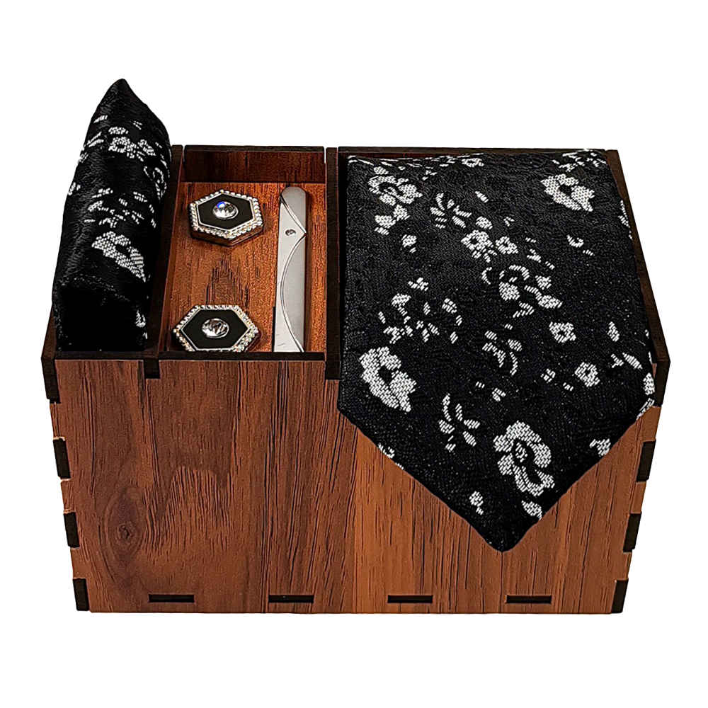 Price and Buy Men’s Tie, Handkerchief & Cufflinks Neckwear Set – Luxurious Flower
