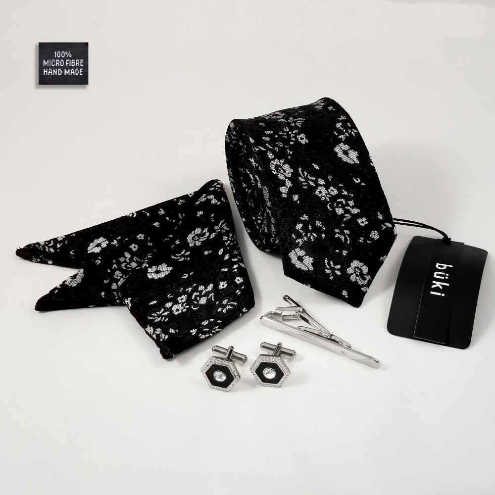 Price and Buy Men’s Tie, Handkerchief & Cufflinks Neckwear Set – Luxurious Flower - Image 3