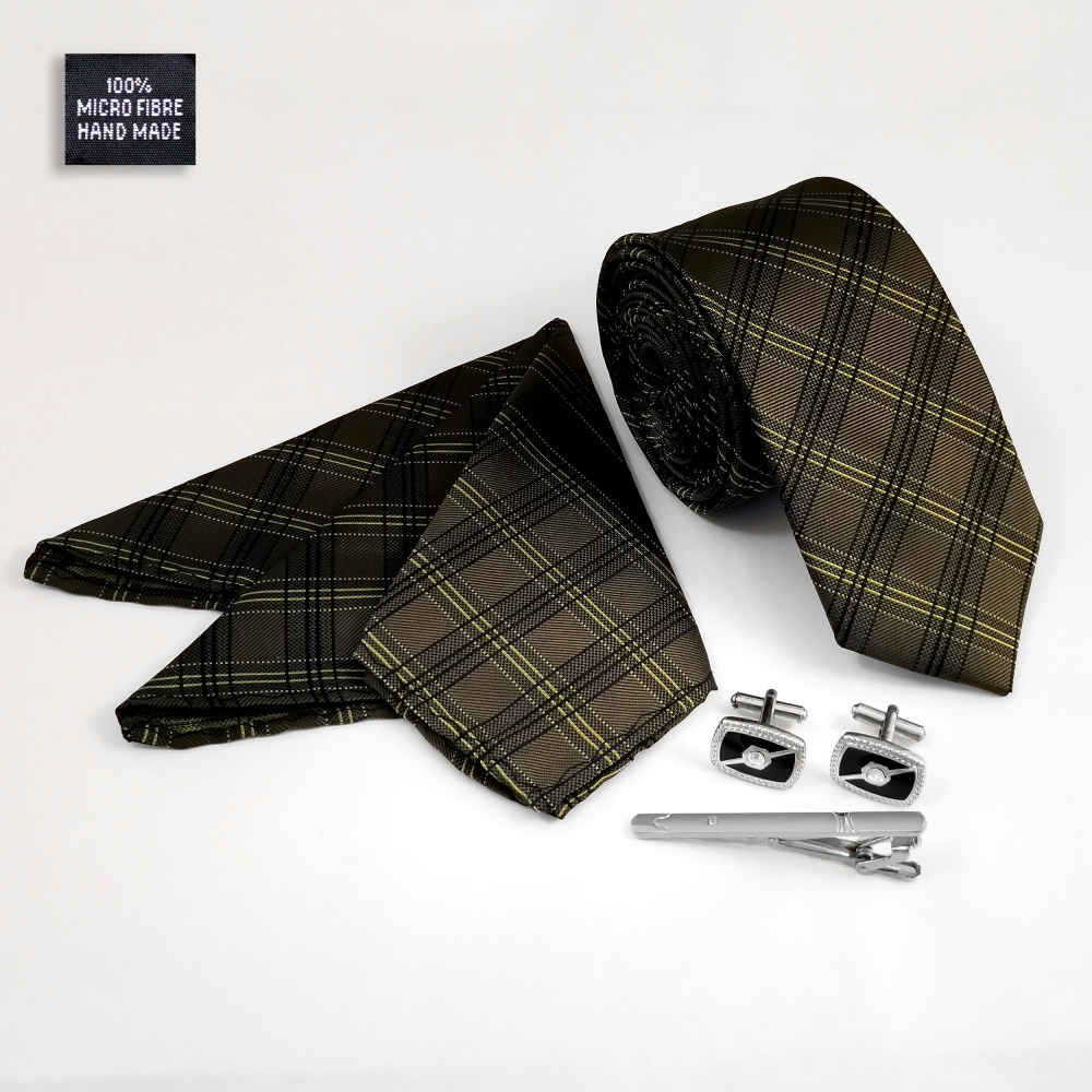 Price and Buy Men’s Tie, Handkerchief & Cufflinks Neckwear Set – Luxurious Plaid - Image 3