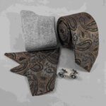 Price and Buy Men’s Tie Set with Pocket Square, Cufflinks, and Socks with Paisley Design in Gray - Image 5