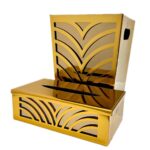 Price and Buy Metal Waste Basket & Tissue Box Cover With Mirror & Wood Combination