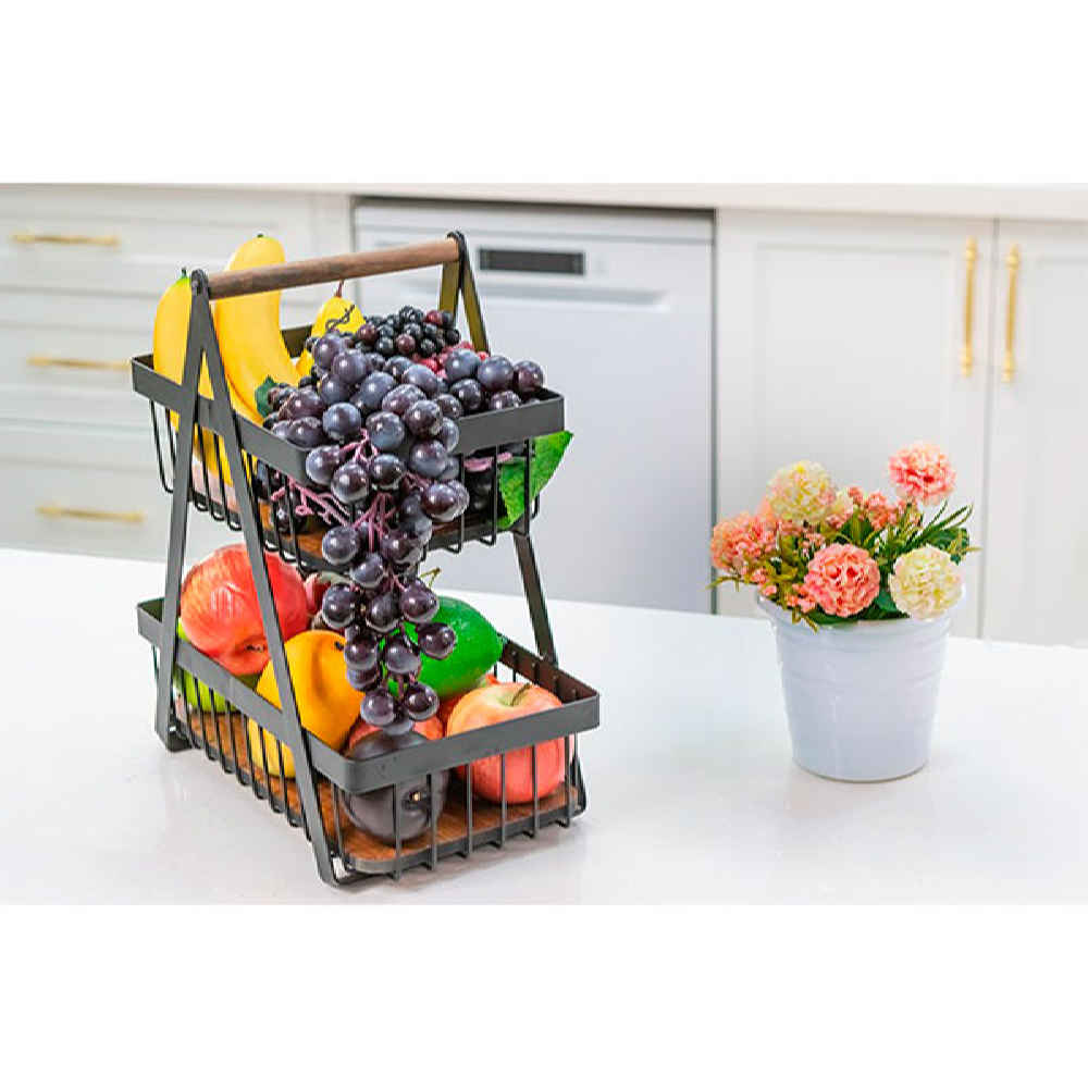 Price and Buy Metal Wire Fruit Basket 2-Tier With Detachable Wooden Base - Image 3