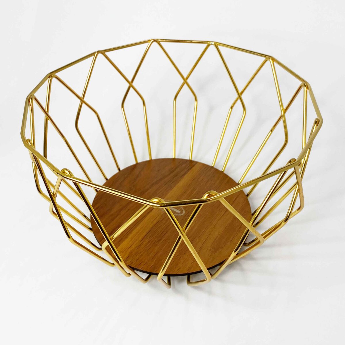 Price and Buy Metal Wire Fruit Basket With Wooden Base Model Geometric - Image 3