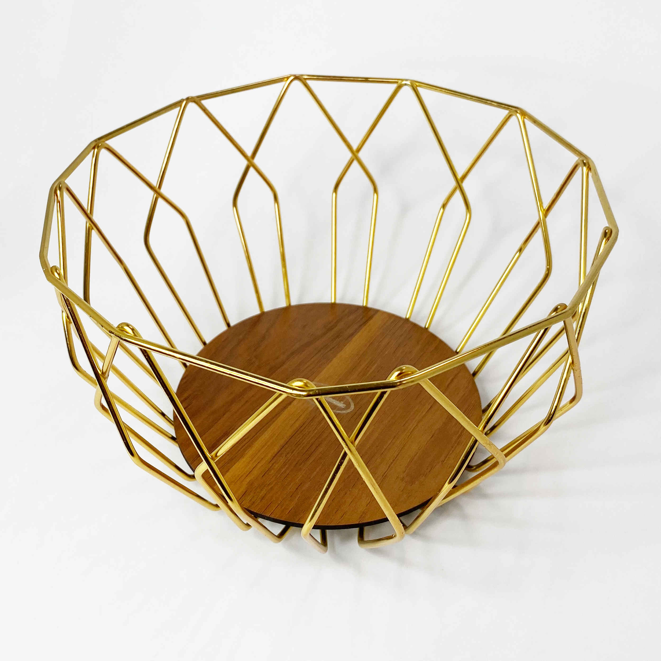 Price and Buy Metal Wire Fruit Basket With Wooden Base Model Geometric - Image 3
