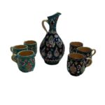 Price and Buy Minakari Enamelwork Pottery Pitcher & Glass Set – 7 piece with Floral Design
