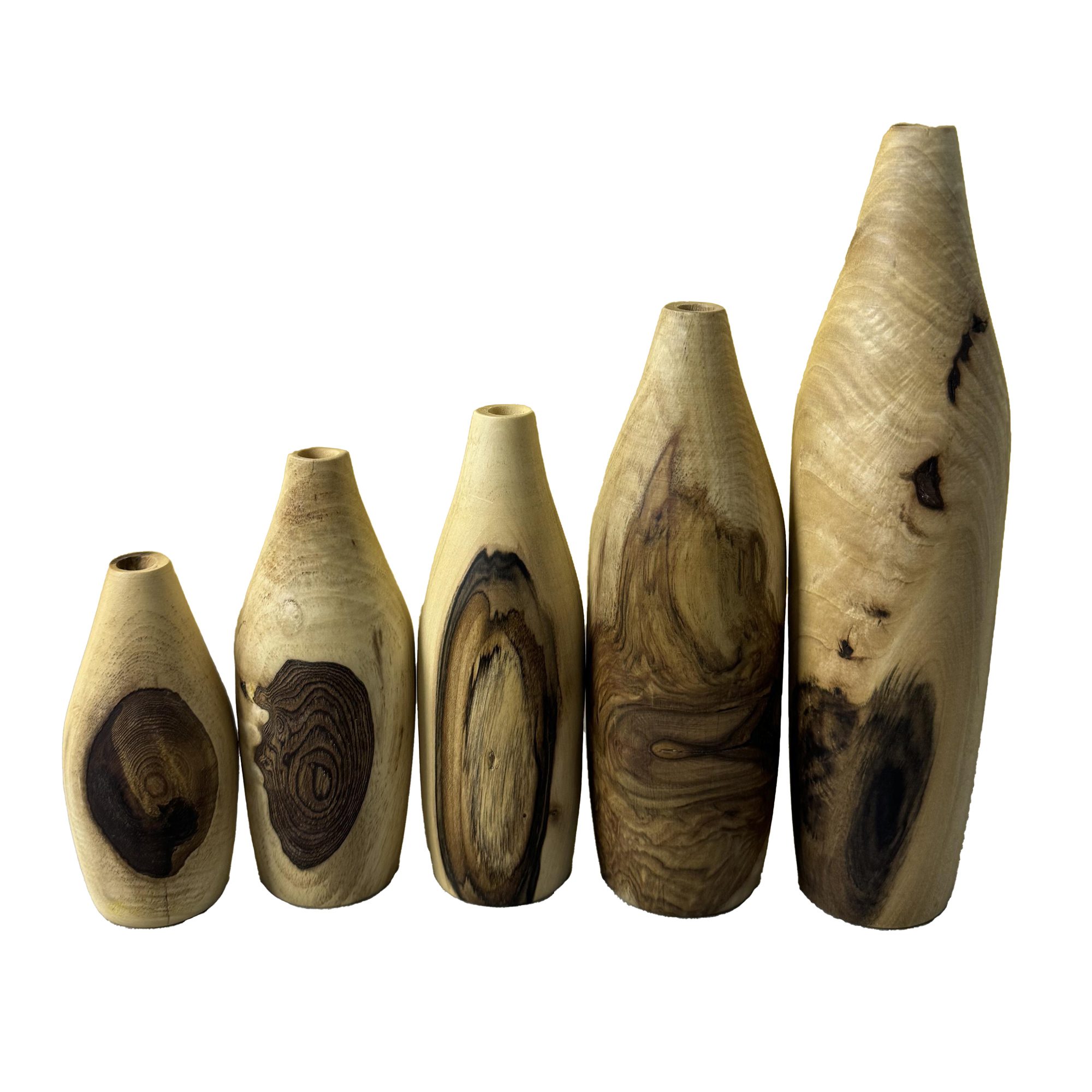 Price and Buy Mini Flower Vase Made from Natural Solid Walnut Wood Decorative in Cream – Set of 5