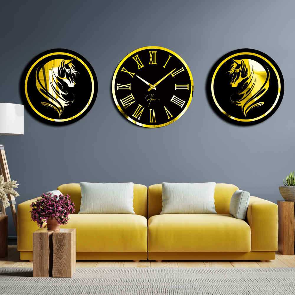 Price and Buy Modern 3-Piece Wall Clock Set Horse - Image 3
