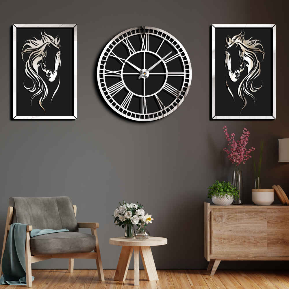 Price and Buy Modern 3-Piece Wall Clock Set Horse - Image 4