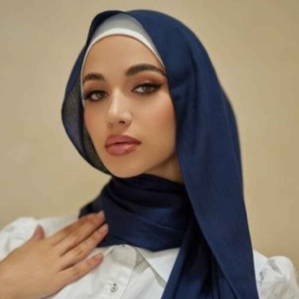 Price and Buy Navy Blue Chiffon Shayla Hijab for Muslim Women - Image 5