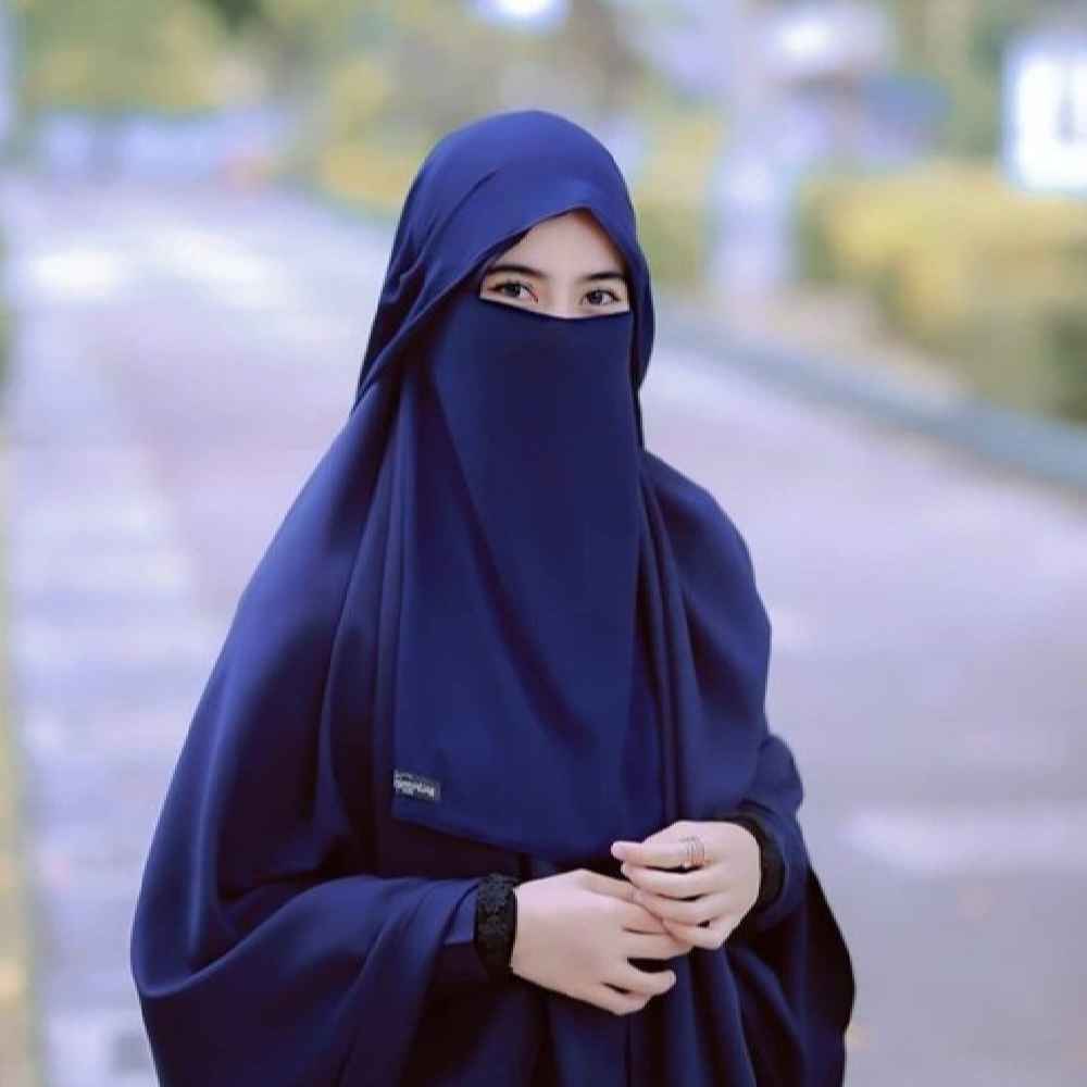 Price and Buy Navy Blue Islamic Crepe Square Scarf & Niqab Set for Women - Image 4