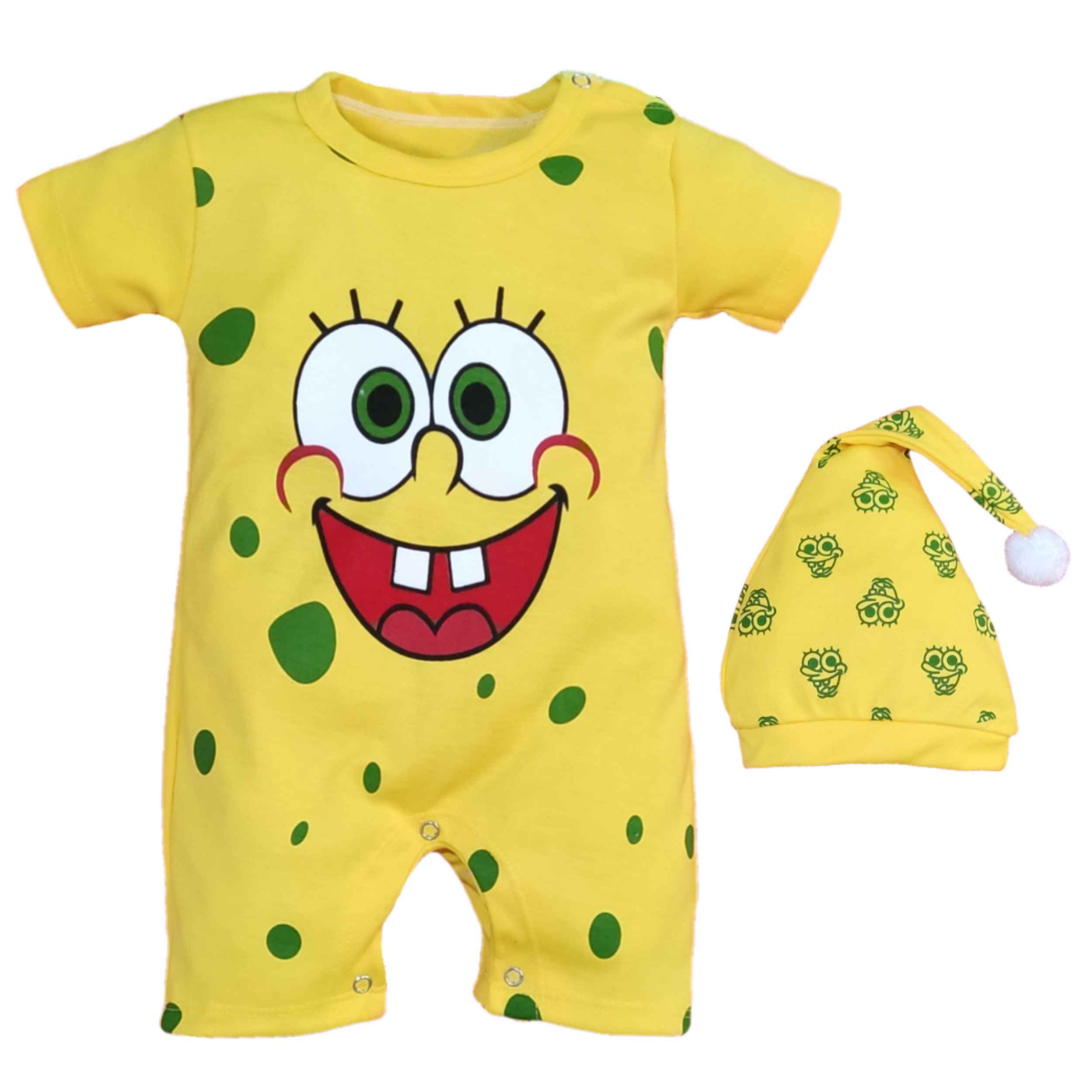 Price and Buy Newborn Short Sleeves Onesie & Hat Set Model SpongeBob_68fe4254d71f1.jpeg Price and Buy Newborn Short Sleeves Onesie & Hat Set Model SpongeBob - Image 1