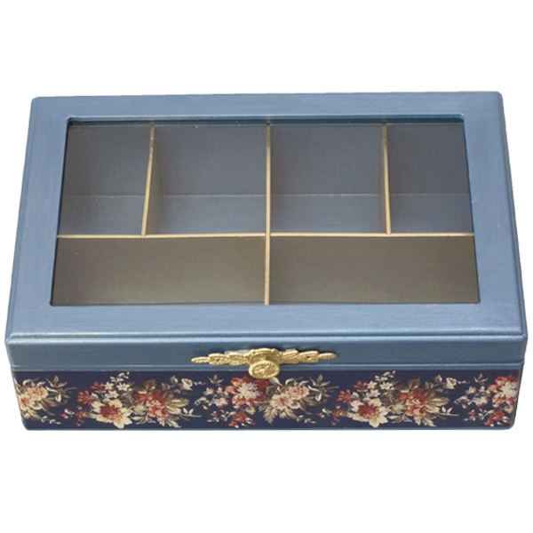 Price and Buy Nili Blue Tea Organizer Box with Handcrafted Wooden Compartments - Image 3
