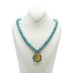 Price and Buy Nishapour Turquoise Necklace Featuring Zodiac Gold Leaf Design – Leo (Mordad)