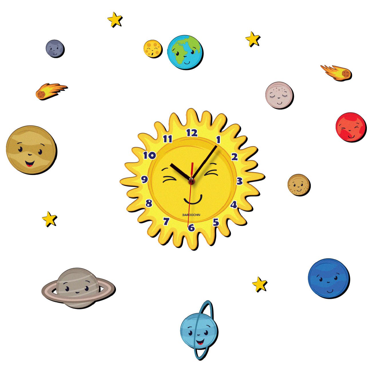 Price and Buy Non Ticking Wooden Nursery Wall Clock with Little Sun Design