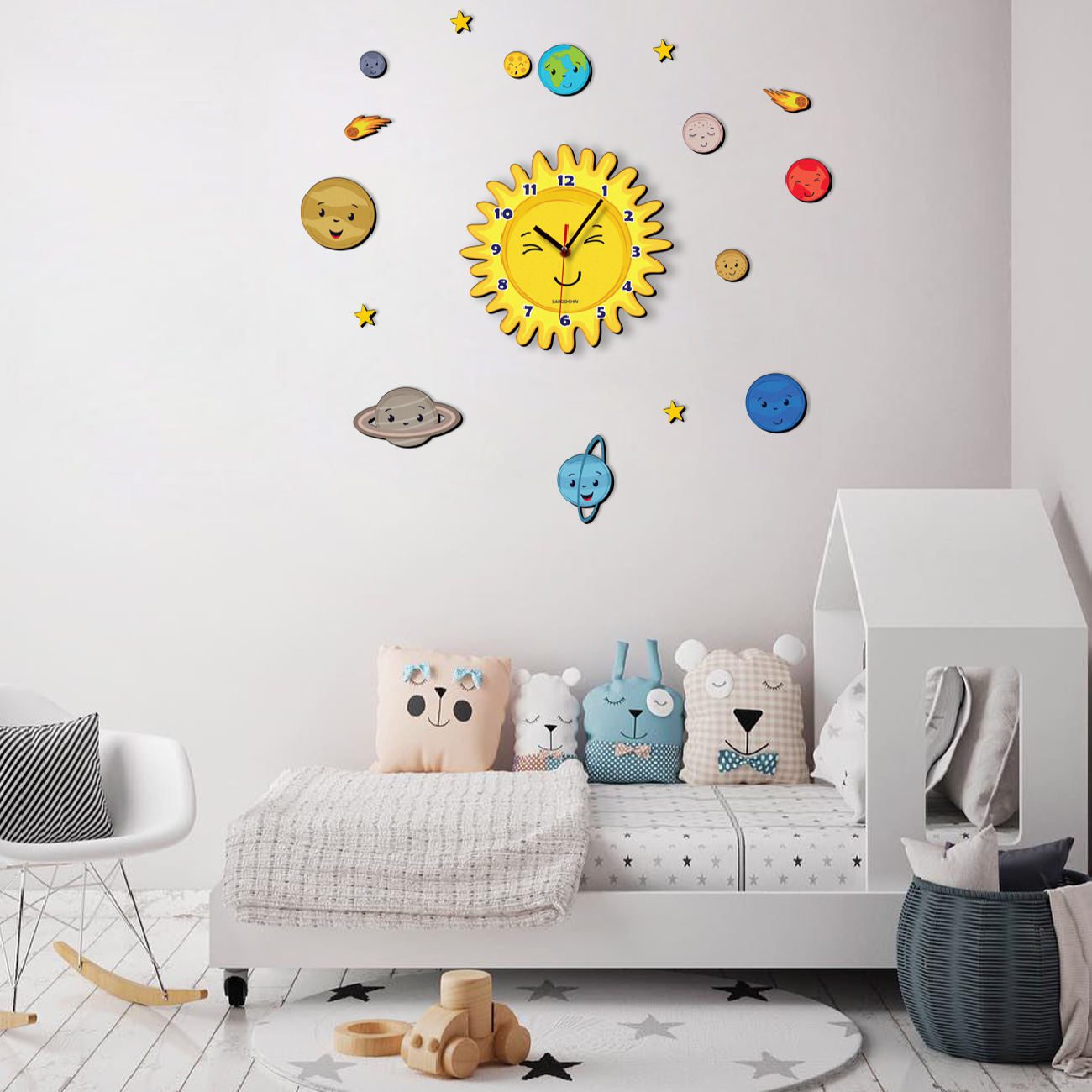 Price and Buy Non Ticking Wooden Nursery Wall Clock with Little Sun Design - Image 3