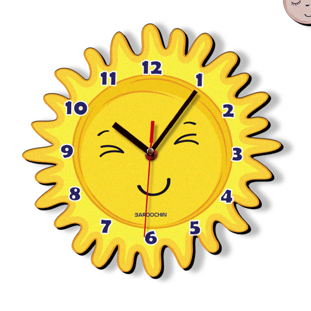 Price and Buy Non Ticking Wooden Nursery Wall Clock with Little Sun Design - Image 4
