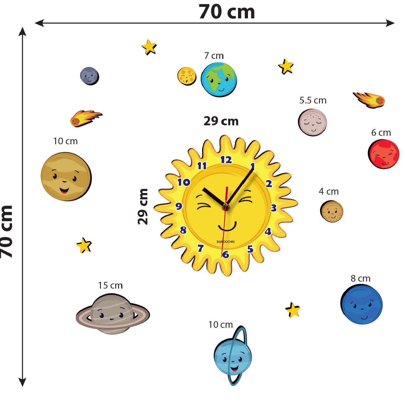 Price and Buy Non Ticking Wooden Nursery Wall Clock with Little Sun Design - Image 5