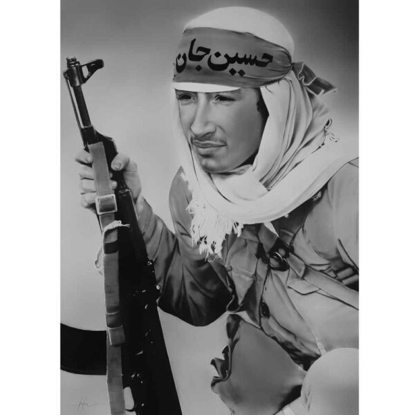 Price and Buy Original Black Pen Drawing – Muslim Soldier with Ya Hussein Headband_68fc4c7ba5652.jpeg Price and Buy Original Black Pen Drawing – Muslim Soldier with Ya Hussein Headband