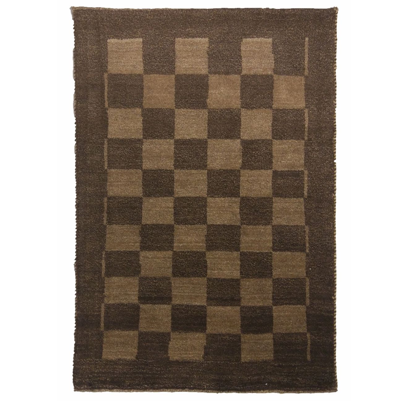 Price and Buy Original Genuine Persian Gabbeh Wool Rug Handwoven in Fars Checkered Brown