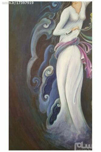 Price and Buy Original Persian Miniature Art Painting: Acrylic on Cardboard – Girl and Phoenix - Image 4