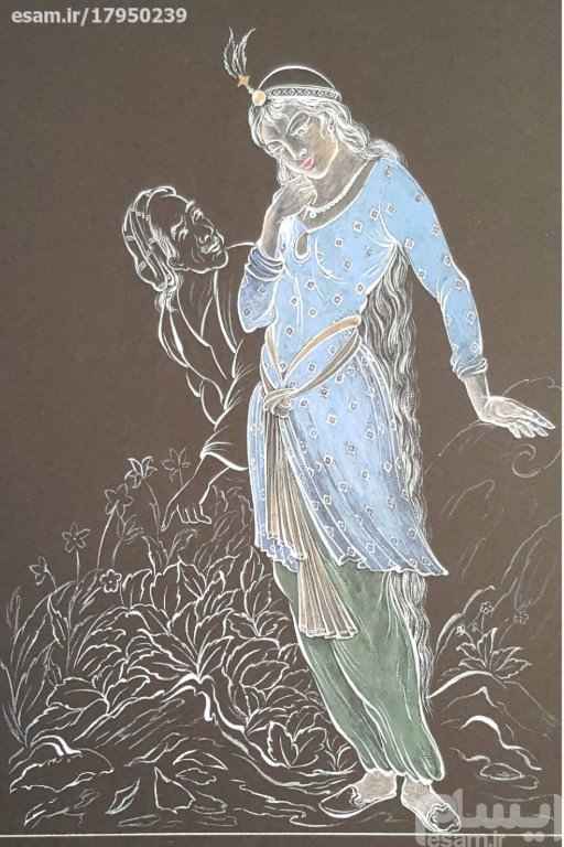 Price and Buy Original Persian Miniature Art Painting: Gouache and Watercolor – Girl and Old Man - Image 4