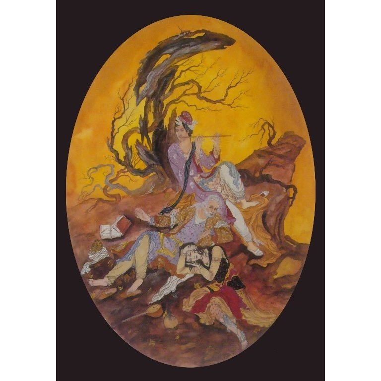 Price and Buy Original Persian Miniature Art Painting: Watercolor and Gouache – Ney Instrument