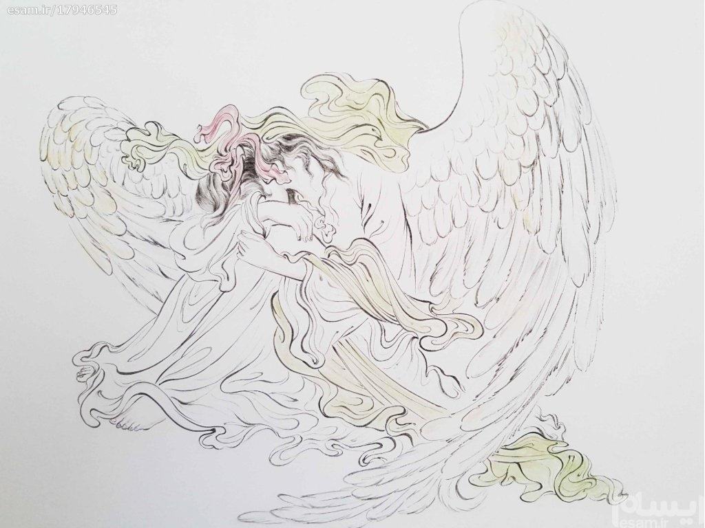 Price and Buy Original Persian Miniature Art Painting: Watercolor – Broken Heart Angel - Image 3