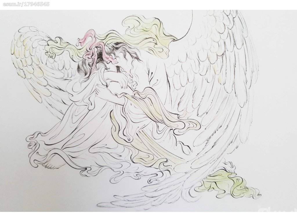 Price and Buy Original Persian Miniature Art Painting: Watercolor – Broken Heart Angel - Image 5