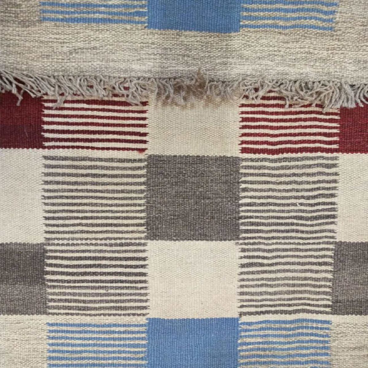 Price and Buy Original Persian Wool Kilim Rug Handwoven Checkered Cream - Image 3