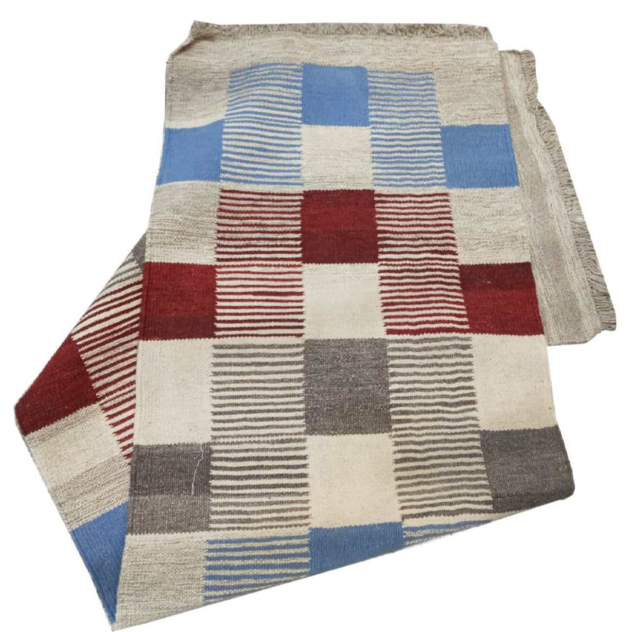 Price and Buy Original Persian Wool Kilim Rug Handwoven Checkered Cream - Image 5