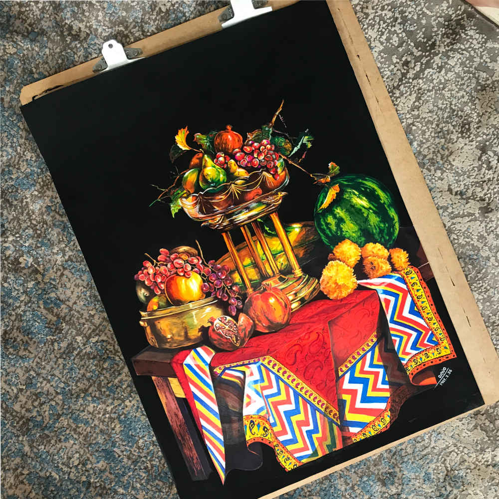 Price and Buy Original Realism Drawing – Colored Pencil on Cardboard, Ziafat - Image 3